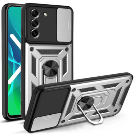 Bodycell Armor Slide - Ανθεκτική Θήκη Samsung Galaxy S21 Plus 5G με Κάλυμμα για την Κάμερα & Μεταλλικό Ring Holder - Silver (5206015014468)