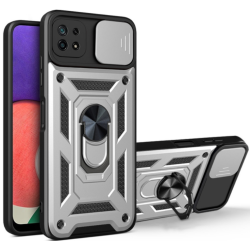 Bodycell Armor Slide - Ανθεκτική Θήκη Samsung Galaxy A22 5G με Κάλυμμα για την Κάμερα & Μεταλλικό Ring Holder - Silver (5206015014284)