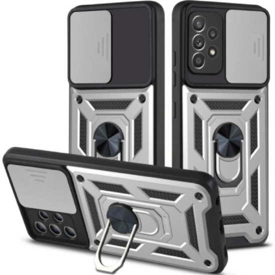 Bodycell Armor Slide - Ανθεκτική Θήκη Samsung Galaxy A32 4G με Κάλυμμα για την Κάμερα & Μεταλλικό Ring Holder - Silver (5206015014307)