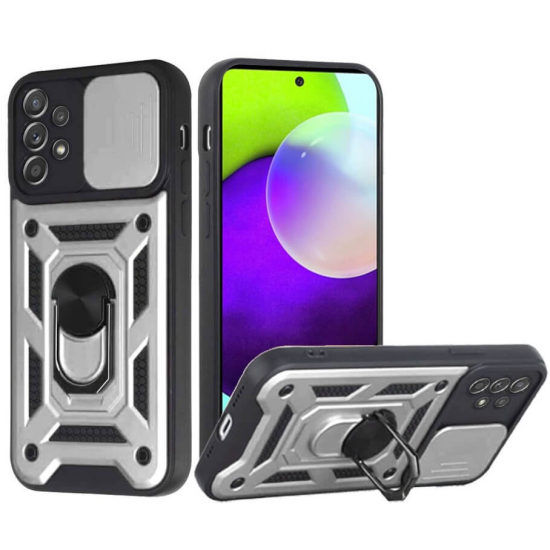 Bodycell Armor Slide - Ανθεκτική Θήκη Samsung Galaxy A52 / A52s 5G με Κάλυμμα για την Κάμερα & Μεταλλικό Ring Holder - Silver (5206015014369)