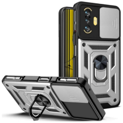 Bodycell Armor Slide - Ανθεκτική Θήκη Xiaomi Poco F3 GT με Κάλυμμα για την Κάμερα & Μεταλλικό Ring Holder - Silver (5206015014949)