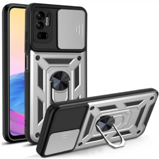 Bodycell Armor Slide - Ανθεκτική Θήκη Xiaomi Redmi Note 10 5G με Κάλυμμα για την Κάμερα & Μεταλλικό Ring Holder - Silver (5206015014772)