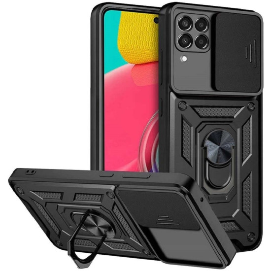 Alogy Camshield Stand Ring - Ανθεκτική Θήκη Samsung Galaxy M53 με Κάλυμμα για την Κάμερα & Μεταλλικό Ring Holder - Black (5907765676141)