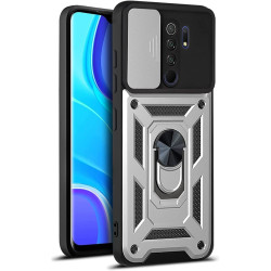 Bodycell Armor Slide - Ανθεκτική Θήκη Xiaomi Redmi 9 με Κάλυμμα για την Κάμερα & Μεταλλικό Ring Holder - Silver (5206015015205)