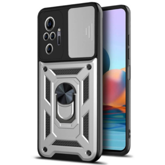 Bodycell Armor Slide - Ανθεκτική Θήκη Xiaomi Redmi Note 10 Pro με Κάλυμμα για την Κάμερα & Μεταλλικό Ring Holder - Silver (5206015014789)