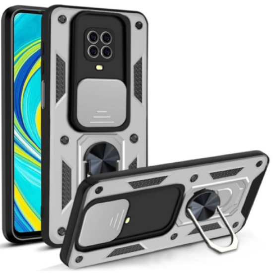 Bodycell Armor Slide - Ανθεκτική Θήκη Xiaomi Redmi Note 9S / 9 Pro / 9 Pro Max με Κάλυμμα για την Κάμερα & Μεταλλικό Ring Holder - Silver (5206015014925)