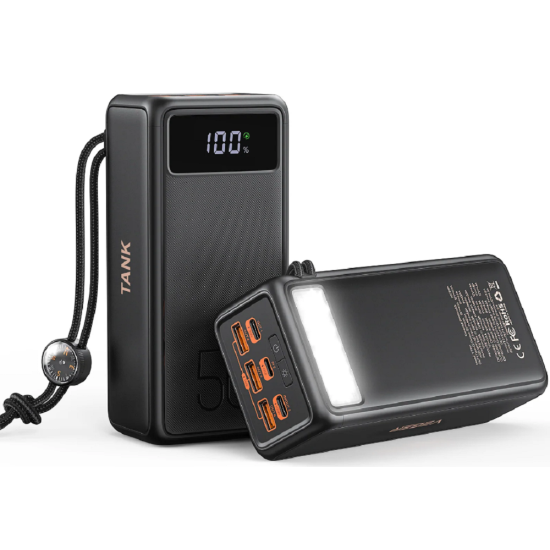 Veger Tank Boost PowerBank με Ψηφιακή Οθόνη LED / Φακό & Πυξίδα - Φορητή Μπαταρία Φόρτισης με 3 x USB-Α / 2 x Type-C - 56000mAh - 100W - Black (VP5001C)