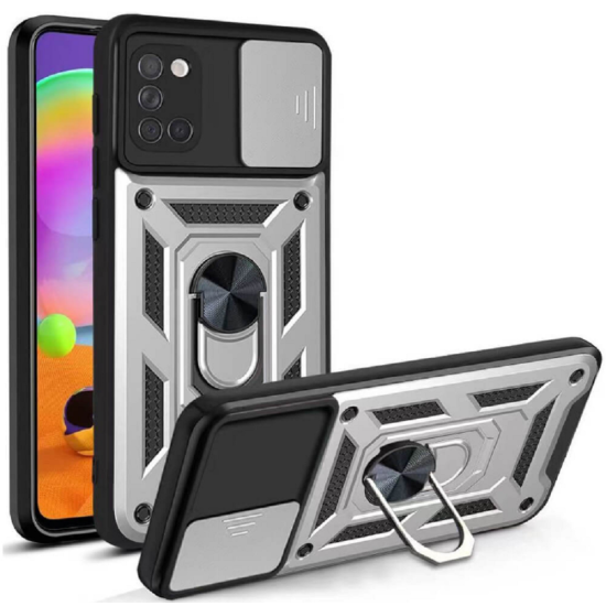 Bodycell Armor Slide - Ανθεκτική Θήκη Samsung Galaxy A31 με Κάλυμμα για την Κάμερα & Μεταλλικό Ring Holder - Silver (5206015014291)