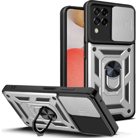 Bodycell Armor Slide - Ανθεκτική Θήκη Samsung Galaxy A42 5G με Κάλυμμα για την Κάμερα & Μεταλλικό Ring Holder - Silver (5206015014345)