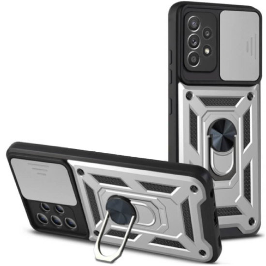 Bodycell Armor Slide - Ανθεκτική Θήκη Samsung Galaxy A72 με Κάλυμμα για την Κάμερα & Μεταλλικό Ring Holder - Silver (5206015014406)