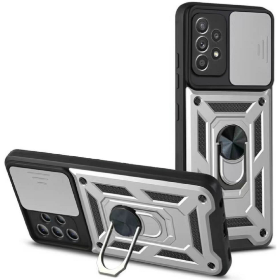 Bodycell Armor Slide - Ανθεκτική Θήκη Samsung Galaxy A32 5G με Κάλυμμα για την Κάμερα & Μεταλλικό Ring Holder - Silver (5206015014314)