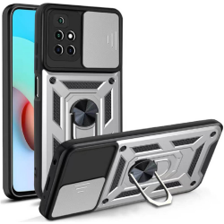Bodycell Armor Slide - Ανθεκτική Θήκη Xiaomi Redmi 10 / Redmi 10 2022 με Κάλυμμα για την Κάμερα & Μεταλλικό Ring Holder - Silver (5206015015151)