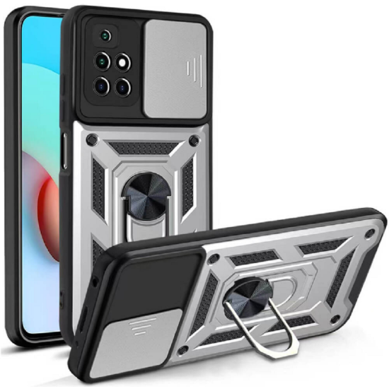 Bodycell Armor Slide - Ανθεκτική Θήκη Xiaomi Redmi 10 / Redmi 10 2022 με Κάλυμμα για την Κάμερα & Μεταλλικό Ring Holder - Silver (5206015015151)