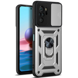 Bodycell Armor Slide - Ανθεκτική Θήκη Xiaomi Redmi Note 10 / Note 10S με Κάλυμμα για την Κάμερα & Μεταλλικό Ring Holder - Silver (5206015014765)