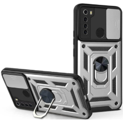 Bodycell Armor Slide - Ανθεκτική Θήκη Xiaomi Redmi Note 8 / Note 8 2021 με Κάλυμμα για την Κάμερα & Μεταλλικό Ring Holder - Silver (5206015014840)