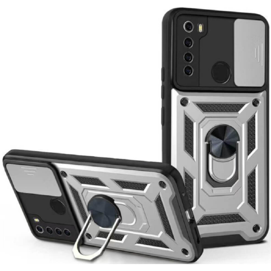 Bodycell Armor Slide - Ανθεκτική Θήκη Xiaomi Redmi Note 8 / Note 8 2021 με Κάλυμμα για την Κάμερα & Μεταλλικό Ring Holder - Silver (5206015014840)