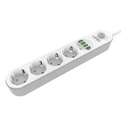 Ldnio Πολύπριζο Ασφαλείας με 4 Υποδοχές 2500W με Διακόπτη & Καλώδιο 200cm - 4 x USB-A - 17W - White (SE4432)