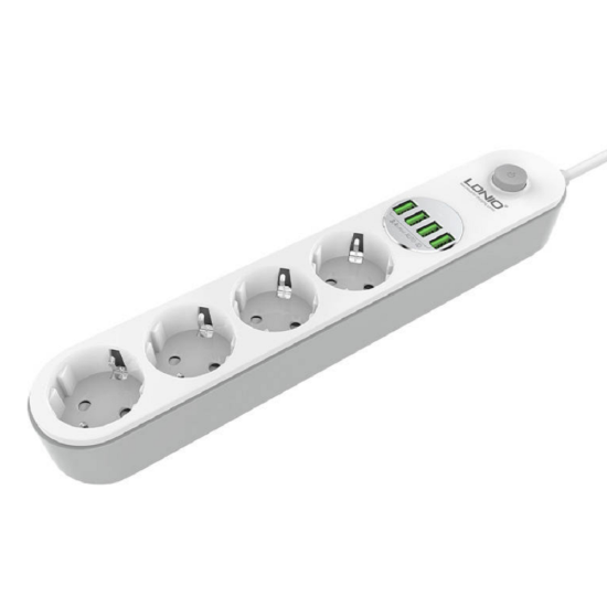 Ldnio Πολύπριζο Ασφαλείας με 4 Υποδοχές 2500W με Διακόπτη & Καλώδιο 200cm - 4 x USB-A - 17W - White (SE4432)