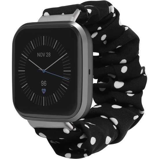 KW Ελαστικό Λουράκι Scrunchie Fitbit Versa 4 / Sense 2 / Versa 3 / Sense - White / Black (60481.01)