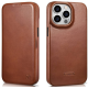 iCarer Curved Edge Oil Wax Leather Folio - Δερμάτινη MagSafe Flip Θήκη-Πορτοφόλι - Apple iPhone 14 Pro Max - Brown (AKI14220708-BN)