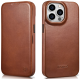 iCarer Curved Edge Oil Wax Leather Folio - Δερμάτινη MagSafe Flip Θήκη-Πορτοφόλι - Apple iPhone 14 Pro - Brown (AKI14220706-BN)