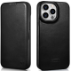 iCarer Curved Edge Oil Wax Leather Folio - Δερμάτινη MagSafe Flip Θήκη-Πορτοφόλι - Apple iPhone 14 Pro Max - Black (AKI14220708-BK)