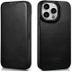iCarer Curved Edge Oil Wax Leather Folio - Δερμάτινη MagSafe Flip Θήκη-Πορτοφόλι - Apple iPhone 14 Pro - Black (AKI14220706-BK)
