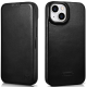 iCarer Curved Edge Oil Wax Leather Folio - Δερμάτινη MagSafe Flip Θήκη-Πορτοφόλι - Apple iPhone 14 - Black (AKI14220705-BK)