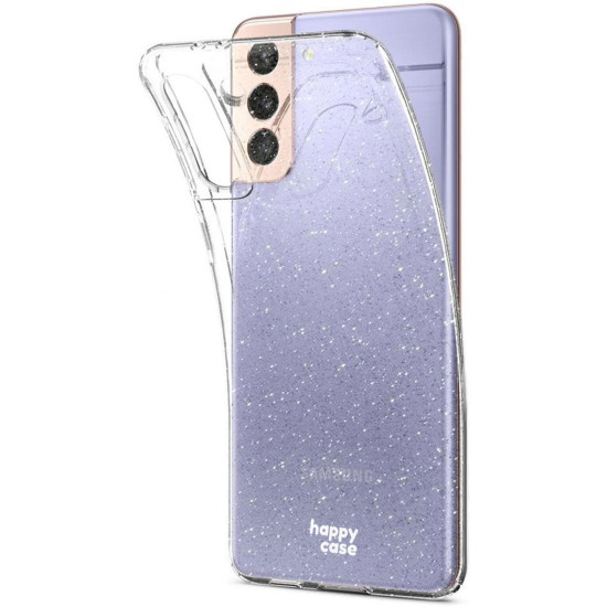 HappyCase Διάφανη Θήκη Σιλικόνης Samsung Galaxy S21 5G - Glitter Print (8719246323249)