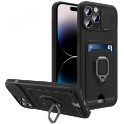 Bodycell Multifunction - Ανθεκτική Θήκη Apple iPhone 14 Pro με Λουράκι Λαιμού / Κάλυμμα Κάμερας / Ring Holder / Υποδοχή Κάρτας - Black (5206015016370)