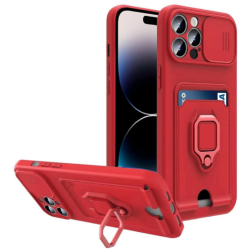 Bodycell Multifunction - Ανθεκτική Θήκη Apple iPhone 14 Pro με Λουράκι Λαιμού / Κάλυμμα Κάμερας / Ring Holder / Υποδοχή Κάρτας - Red (5206015016394)