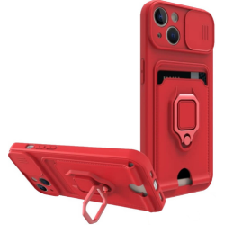 Bodycell Multifunction - Ανθεκτική Θήκη Apple iPhone 14 Plus με Λουράκι Λαιμού / Κάλυμμα Κάμερας / Ring Holder / Υποδοχή Κάρτας - Red (5206015016363)