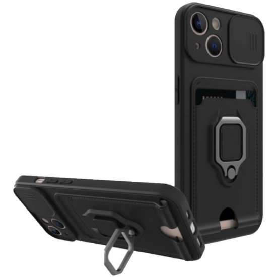 Bodycell Multifunction - Ανθεκτική Θήκη Apple iPhone 14 με Λουράκι Λαιμού / Κάλυμμα Κάμερας / Ring Holder / Υποδοχή Κάρτας - Black (5206015016301)