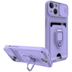 Bodycell Multifunction - Ανθεκτική Θήκη Apple iPhone 14 με Λουράκι Λαιμού / Κάλυμμα Κάμερας / Ring Holder / Υποδοχή Κάρτας - Purple (5206015016318)
