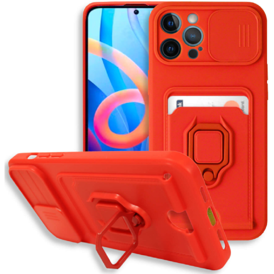 Bodycell Multifunction - Ανθεκτική Θήκη Apple iPhone 12 Pro Max με Λουράκι Λαιμού / Κάλυμμα Κάμερας / Ring Holder / Υποδοχή Κάρτας - Red (5206015004148)