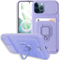 Bodycell Multifunction - Ανθεκτική Θήκη Apple iPhone 12 / 12 Pro με Λουράκι Λαιμού / Κάλυμμα Κάμερας / Ring Holder / Υποδοχή Κάρτας - Purple (5206015004582)