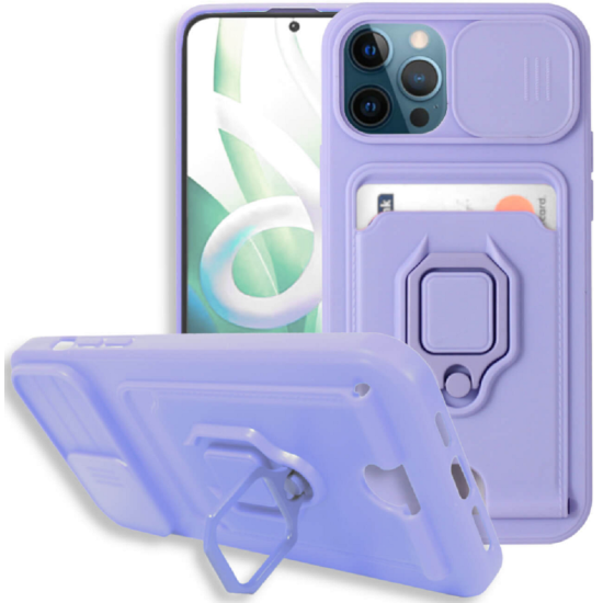Bodycell Multifunction - Ανθεκτική Θήκη Apple iPhone 12 / 12 Pro με Λουράκι Λαιμού / Κάλυμμα Κάμερας / Ring Holder / Υποδοχή Κάρτας - Purple (5206015004582)