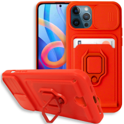 Bodycell Multifunction - Ανθεκτική Θήκη Apple iPhone 12 / 12 Pro με Λουράκι Λαιμού / Κάλυμμα Κάμερας / Ring Holder / Υποδοχή Κάρτας - Red (5206015004636)