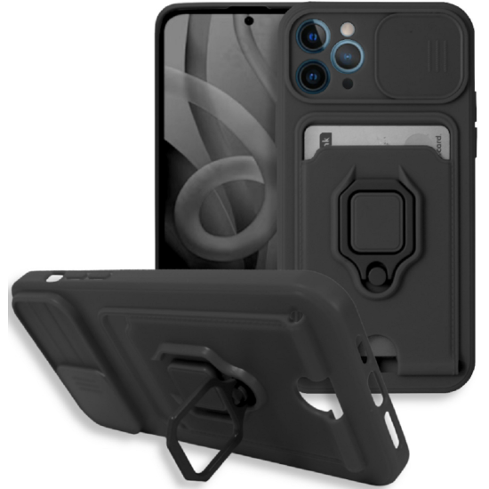 Bodycell Multifunction - Ανθεκτική Θήκη Apple iPhone 11 Pro Max με Λουράκι Λαιμού / Κάλυμμα Κάμερας / Ring Holder / Υποδοχή Κάρτας - Black (5206015003288)