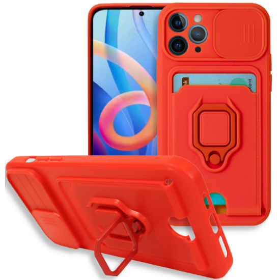 Bodycell Multifunction - Ανθεκτική Θήκη Apple iPhone 11 Pro Max με Λουράκι Λαιμού / Κάλυμμα Κάμερας / Ring Holder / Υποδοχή Κάρτας - Red (5206015003523)
