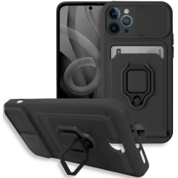 Bodycell Multifunction - Ανθεκτική Θήκη Apple iPhone 11 Pro με Λουράκι Λαιμού / Κάλυμμα Κάμερας / Ring Holder / Υποδοχή Κάρτας - Black (5206015003196)