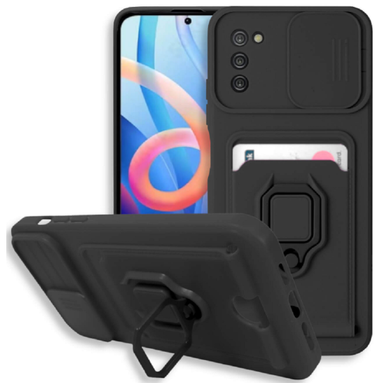 Bodycell Multifunction - Ανθεκτική Θήκη Samsung Galaxy A02s με Λουράκι Λαιμού / Κάλυμμα Κάμερας / Ring Holder / Υποδοχή Κάρτας - Black (5206015011924)