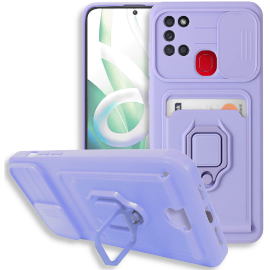 Bodycell Multifunction - Ανθεκτική Θήκη Samsung Galaxy A21s με Λουράκι Λαιμού / Κάλυμμα Κάμερας / Ring Holder / Υποδοχή Κάρτας - Purple (5206015011818)