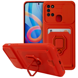 Bodycell Multifunction - Ανθεκτική Θήκη Samsung Galaxy A21s με Λουράκι Λαιμού / Κάλυμμα Κάμερας / Ring Holder / Υποδοχή Κάρτας - Red (5206015012037)