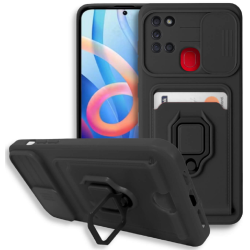 Bodycell Multifunction - Ανθεκτική Θήκη Samsung Galaxy A21s με Λουράκι Λαιμού / Κάλυμμα Κάμερας / Ring Holder / Υποδοχή Κάρτας - Black (5206015011726)