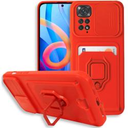 Bodycell Multifunction - Ανθεκτική Θήκη Xiaomi Redmi Note 11 / 11S με Λουράκι Λαιμού / Κάλυμμα Κάμερας / Ring Holder / Υποδοχή Κάρτας - Red (5206015012396)