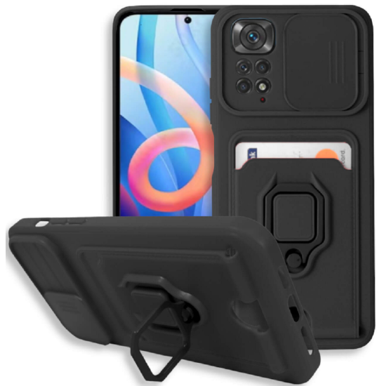 Bodycell Multifunction - Ανθεκτική Θήκη Xiaomi Redmi Note 11 / 11S με Λουράκι Λαιμού / Κάλυμμα Κάμερας / Ring Holder / Υποδοχή Κάρτας - Black (5206015012334)
