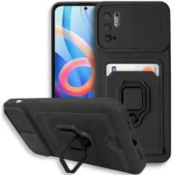 Bodycell Multifunction - Ανθεκτική Θήκη Xiaomi Redmi Note 10 5G / Redmi Note 10T 5G / Poco M3 Pro 5G με Λουράκι Λαιμού / Κάλυμμα Κάμερας / Ring Holder / Υποδοχή Κάρτας - Black (5206015007125)