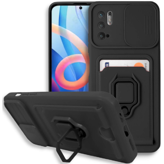 Bodycell Multifunction - Ανθεκτική Θήκη Xiaomi Redmi Note 10 5G / Redmi Note 10T 5G / Poco M3 Pro 5G με Λουράκι Λαιμού / Κάλυμμα Κάμερας / Ring Holder / Υποδοχή Κάρτας - Black (5206015007125)
