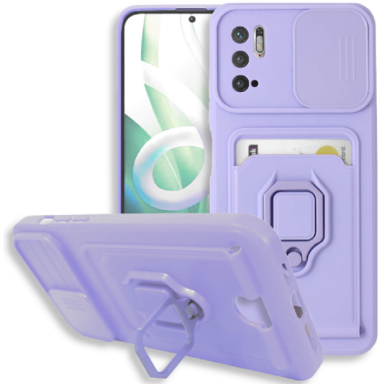Bodycell Multifunction - Ανθεκτική Θήκη Xiaomi Redmi Note 10 5G / Redmi Note 10T 5G / Poco M3 Pro 5G με Λουράκι Λαιμού / Κάλυμμα Κάμερας / Ring Holder / Υποδοχή Κάρτας - Purple (5206015007156)